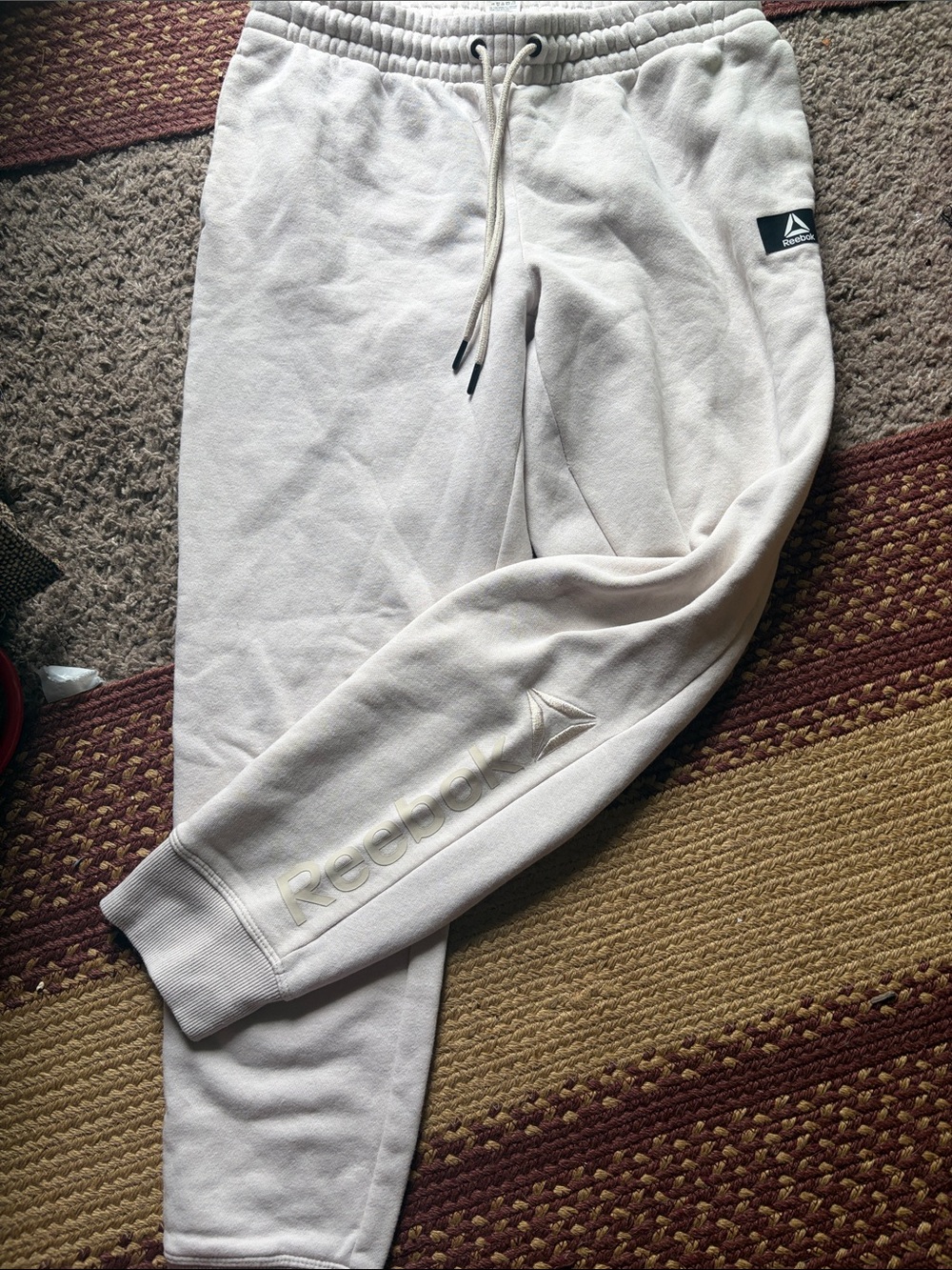 Reebok Cream Drawstring Jogger Sweatpants with Logo
